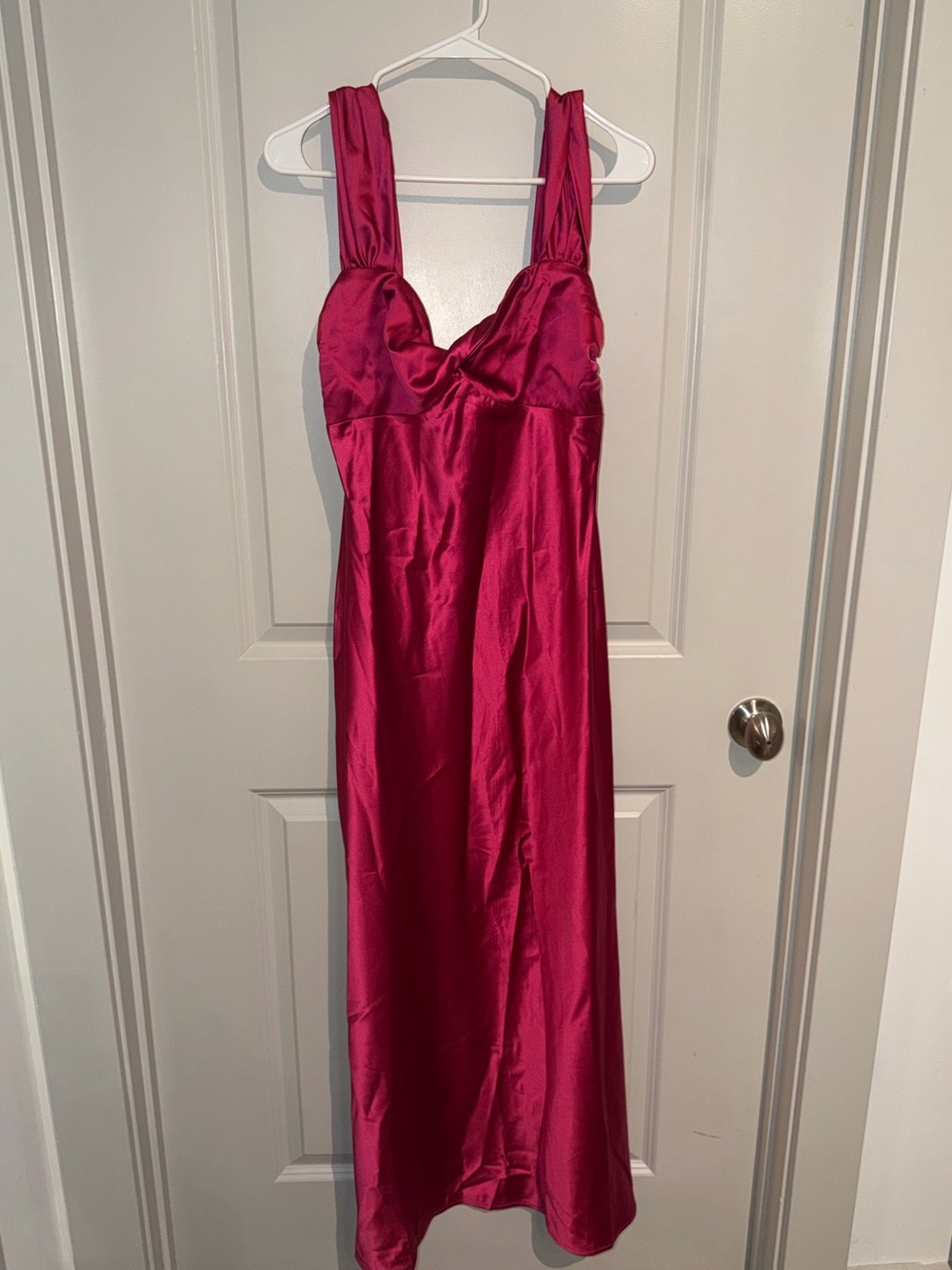 Princess Polly Strapless Satin Maxi Dress in Hot Pink